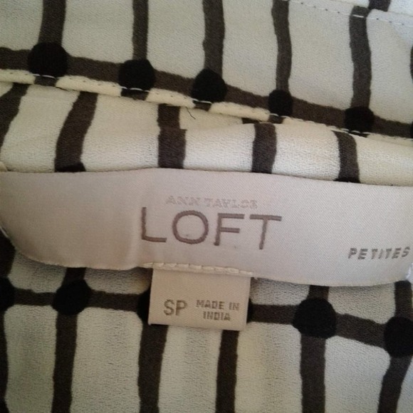 Loft Women's White Black Button Front Shirt Long Sleeves Small Petite - Picture 7 of 8